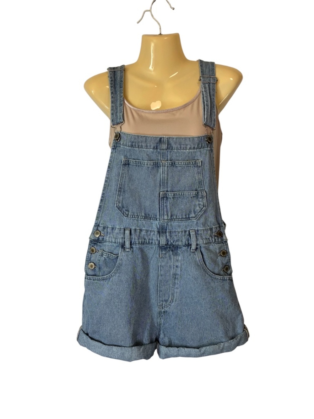 Wishlist Overall Shorts Bohemian Beach Retro Comfy Light Blue Denim Wash Small